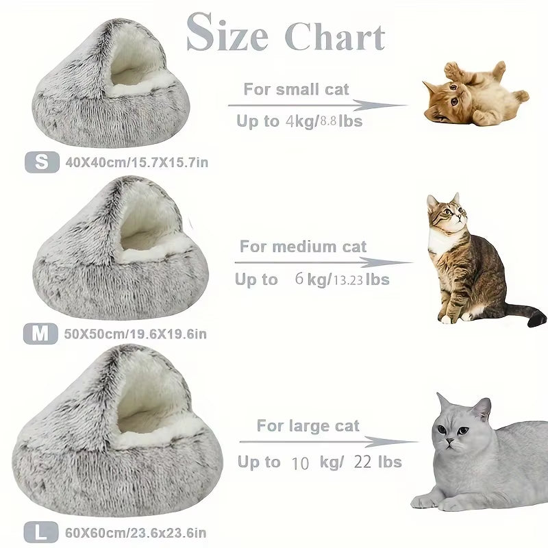 SnuggleNest™ 2-in-1 Plush Cat Bed – Cozy Cave & Cushion